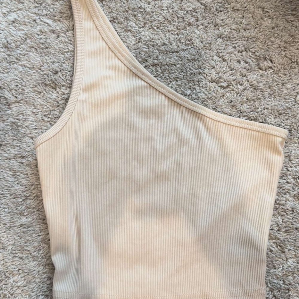 One-Shoulder Ribbed Cream Top